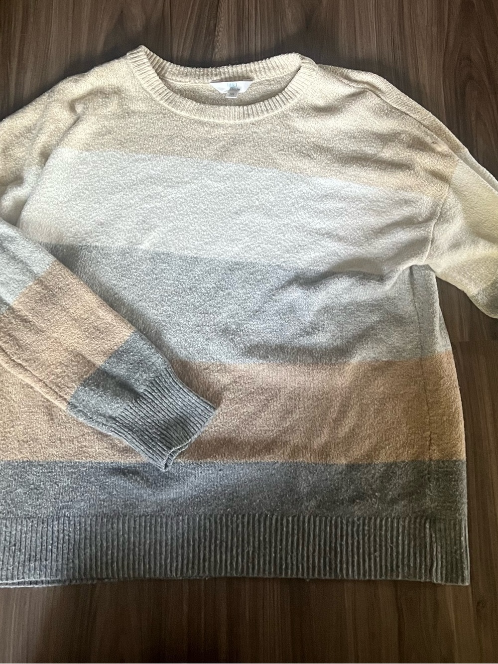 Women’s Striped Crewneck Sweater in Cream, Gray & Tan